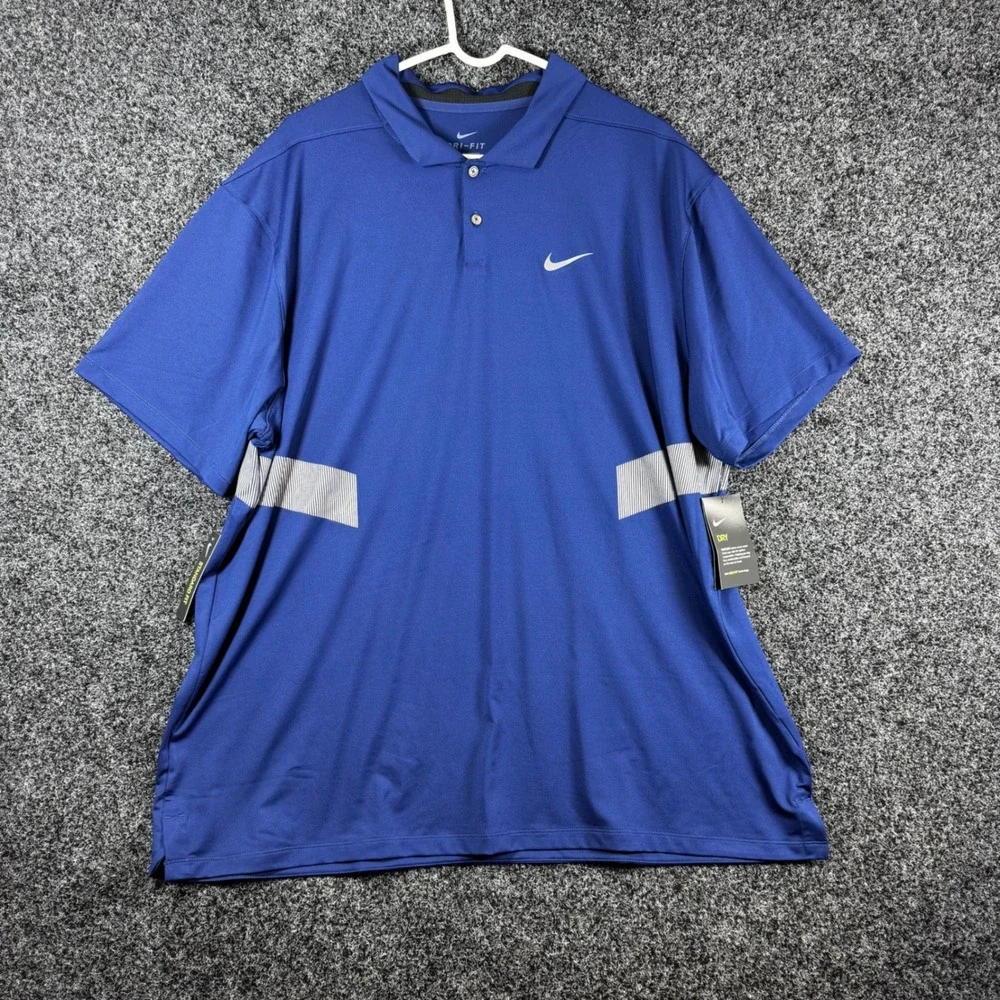 Nike Dri-FIT Golf Polo Mens XXL Blue Striped Chevron Short Sleeve AV4182-492 NEW